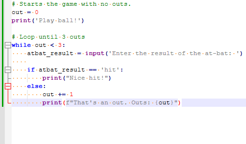 Code for my simple baseball game